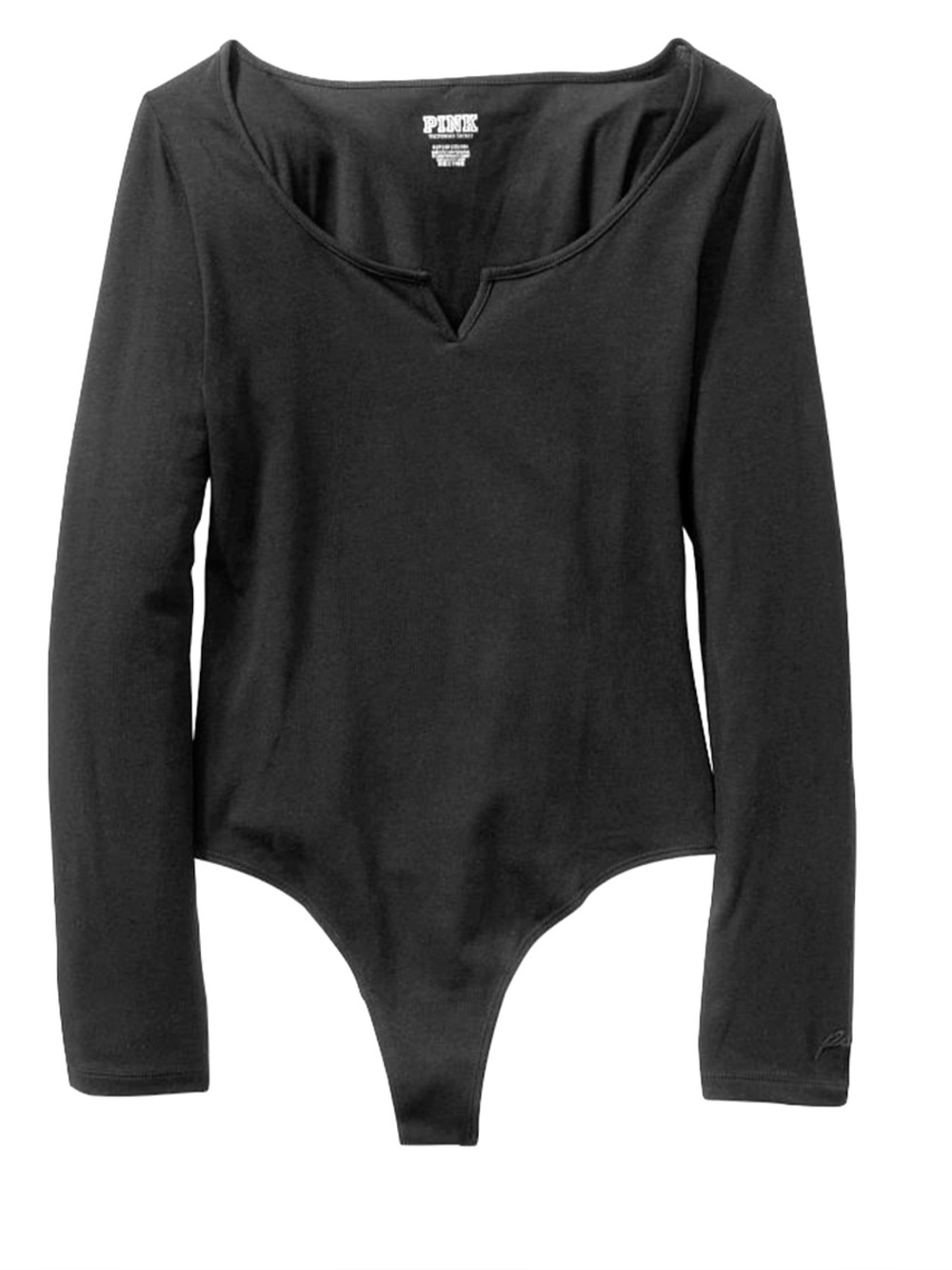 PINK Victoria’s Secret Black Long Sleeve Cotton Bodysuit